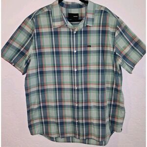 Hurley Mens Size 2X Blue/green Plaid Short Sleve Button Up Shirt